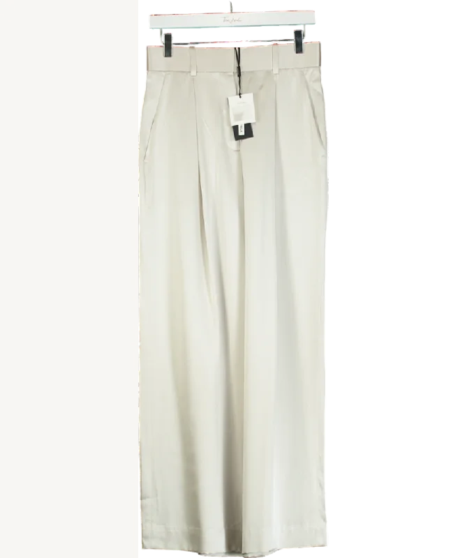  Bid Farewell To The Old SeasonLily Silk Grey High-waisted Wide Leg Dense Silk Pants UK 4