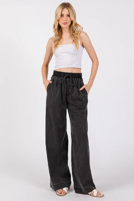  Women's Holiday AttireBlack Vintage Wash Chambray Wide Leg Pants