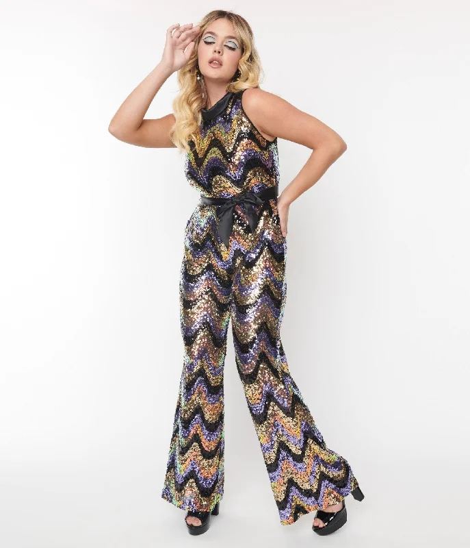  Huge MarkdownsSmak Parlour Multicolor Zig Zag Sequin Cowl Neck Jumpsuit