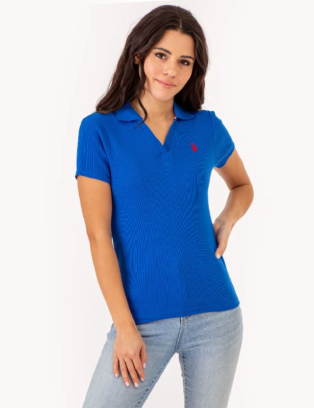  Affordable Luxury Women's GarmentsSPLIT NECK RIBBED POLO SHIRT