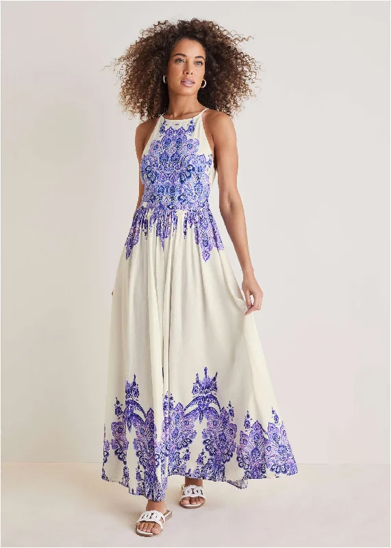  Athleisure Style SalePrinted Linen Maxi Dress - Purple Paisley Border