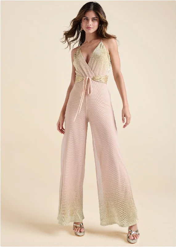  Women's Plus-Size ClothesOmbre Sparkle Jumpsuit  - Pink Multi