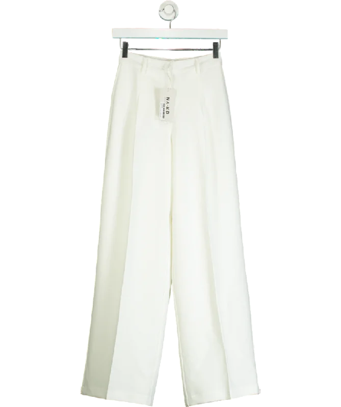  Urban Elegance DealsNA-KD White Pleat Detail Loose High Waist Pants UK 4