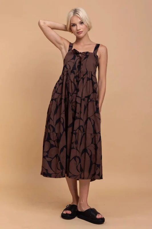  Women's High-Fashion ClothesKiss Me Again Black Chocolate Floral Midi Dress