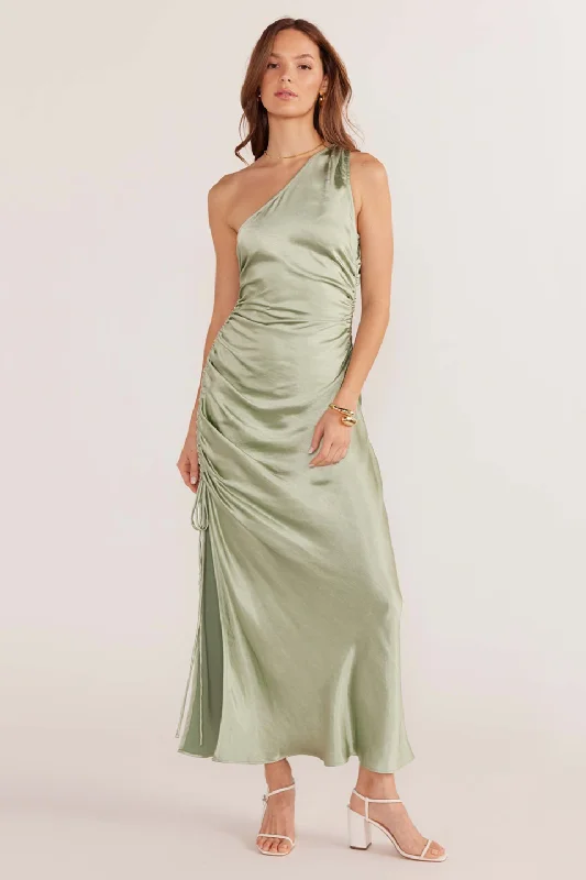  Women's Transitional ClothesVerda Sage One Shoulder Satin Midi Dress