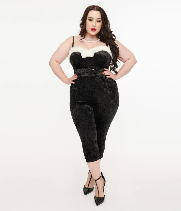  Unleash Your FashionUnique Vintage Plus Size 1950s Black & White Faux Fur Cropped Jumpsuit