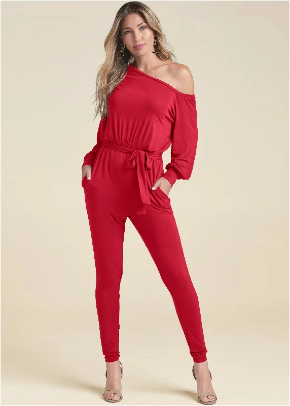  Women's Evening ApparelOff-Shoulder Jumpsuit - Red