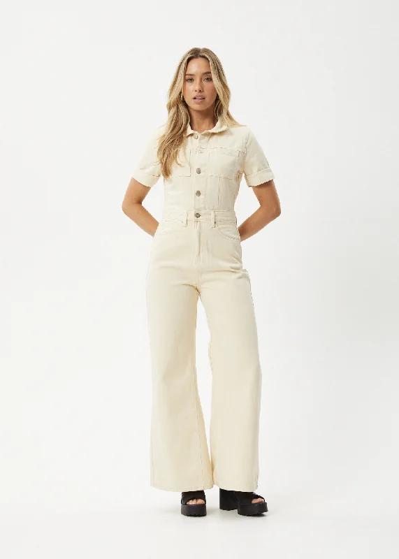  Exclusive Designer Style DealsAFENDS Womens Miami - Denim Flared Jumpsuit - Sand