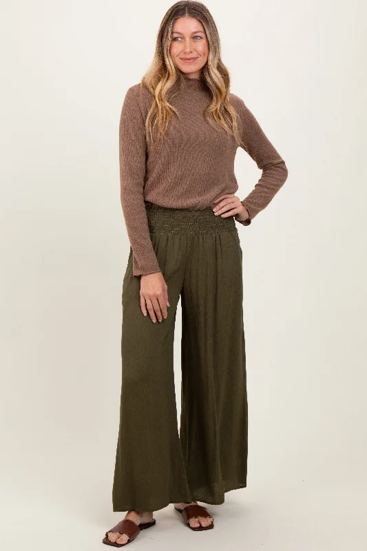  Modern Women's ApparelOlive Wide Smock Waist Pants