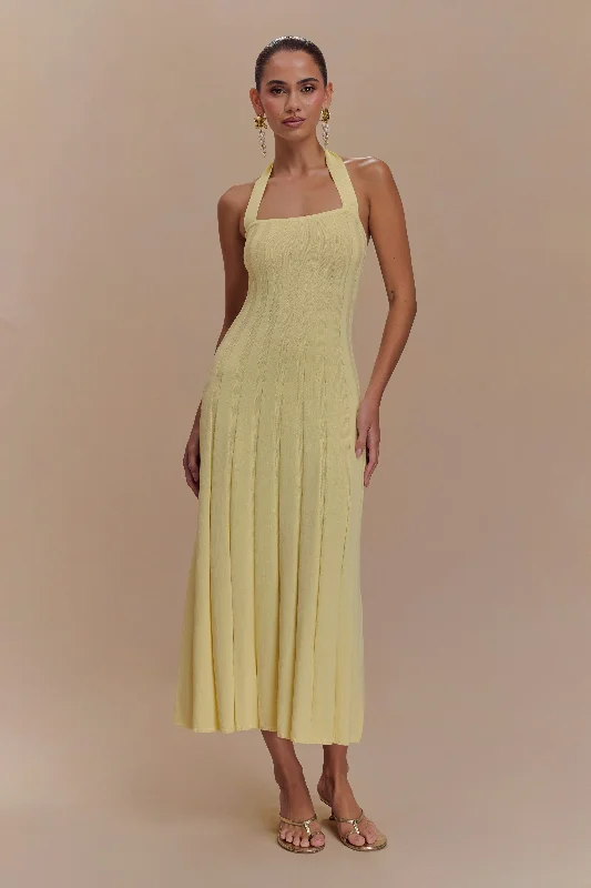  Unleash Your Trendy SideJacqui Halter Knit Midi Dress - Lemon