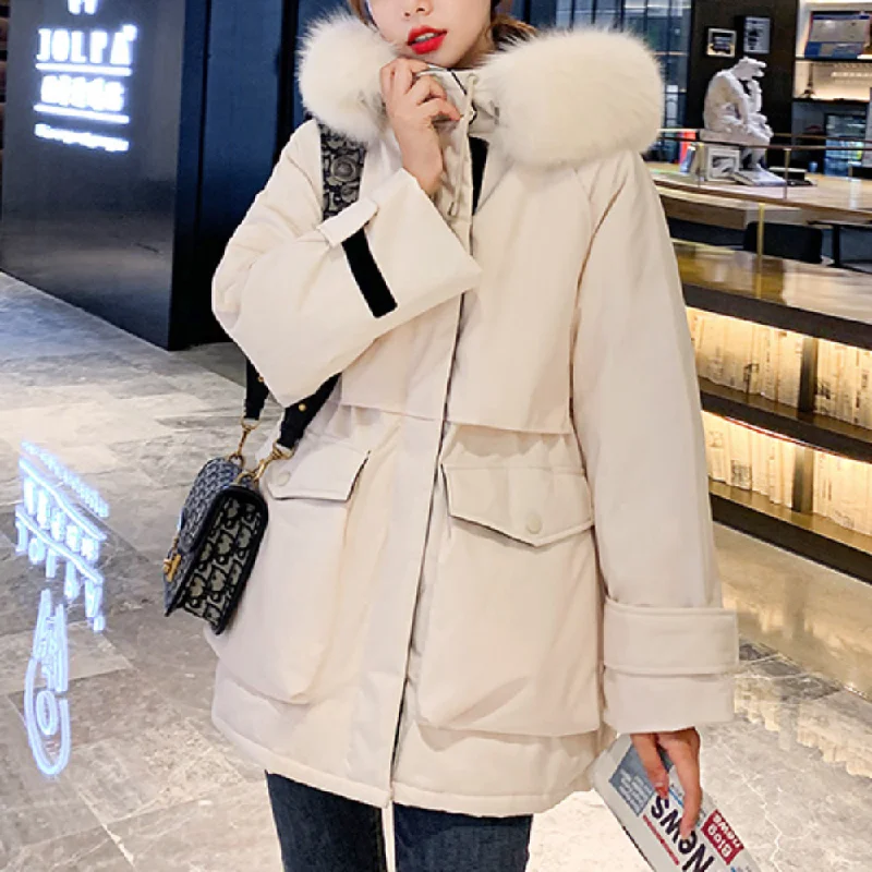  Hot ItemsWomens Mid Length Zipper Coat with Furry Hood