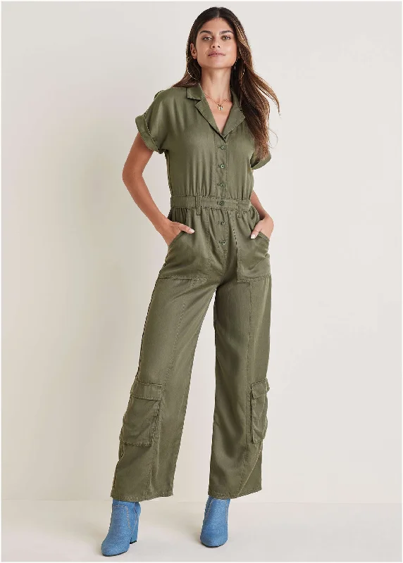  Casual Clothing For WomenCargo Utility Jumpsuit - Olive