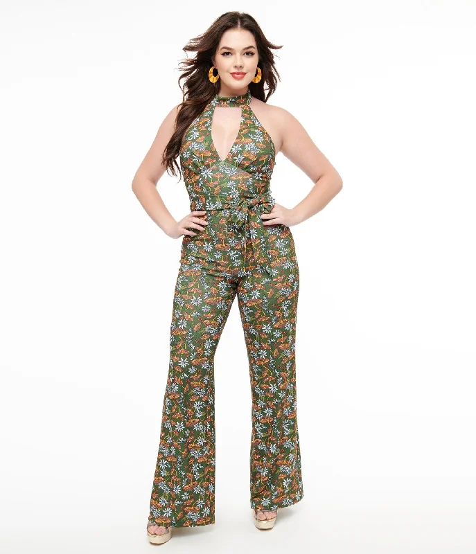  Forward TrendsetterSmak Parlour 1960s Green & Orange Mushroom Glamour Goddess Jumpsuit