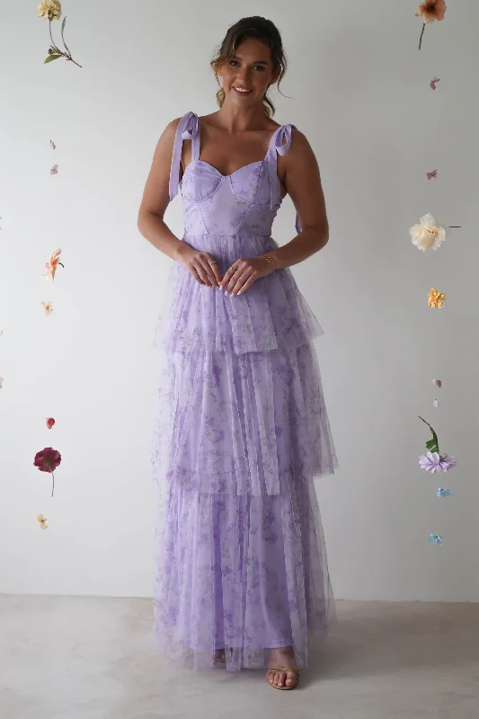  High-Fashion Women's ClothingSylvia Floral Tulle Maxi Dress | Lavendar