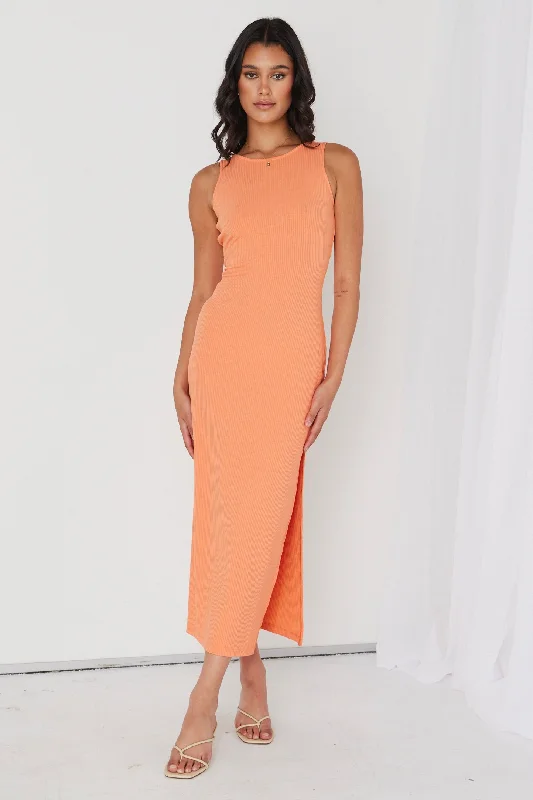  Timeless Women's ApparelMalibu Orange Rib Twist Sleeveless Midi Dress