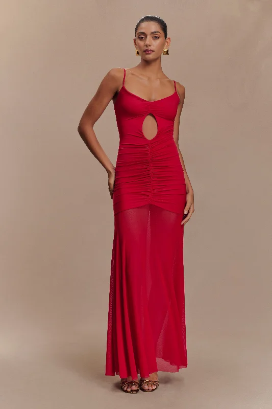  Chic And EdgyDelaney Slinky And Mesh Maxi Dress - Red