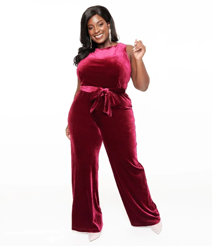  Chic Trends UnveiledUnique Vintage Plus Size 1950s Merlot Velvet Boat Neck Jumpsuit