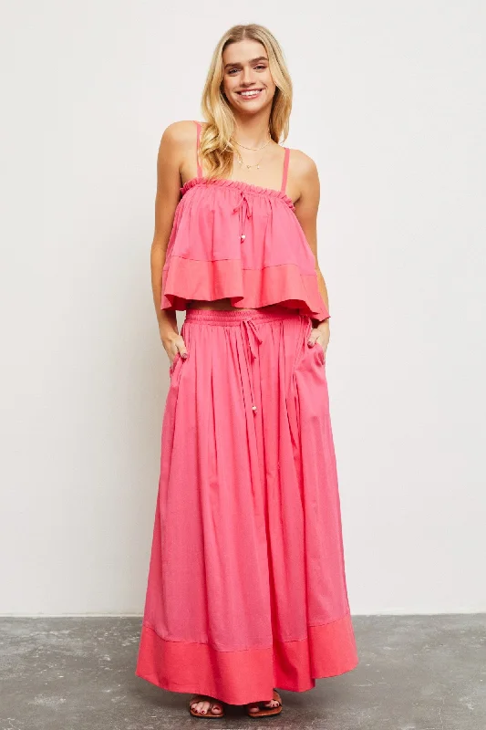  Unleash Your Trendy SideMagenta Colorblock Maxi Skirt