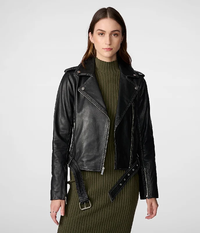  Chic Women's OutfitAnna Leather Moto With Stitching