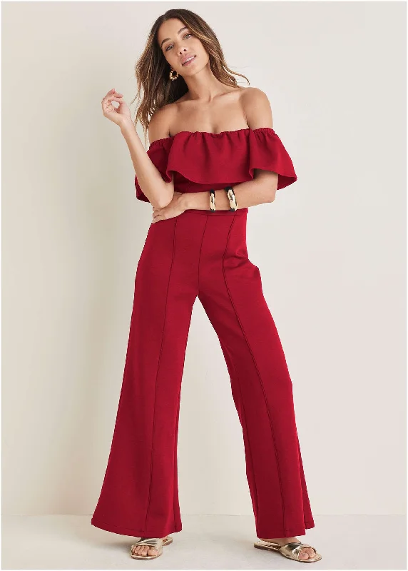  Affordable Women's ClothingOff The Shoulder Jumpsuit - Haute Red