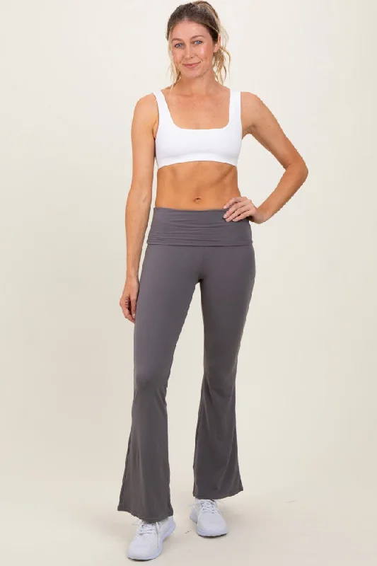  Special Offers, Don't MissGrey Fold Over Waistband Flared Pants