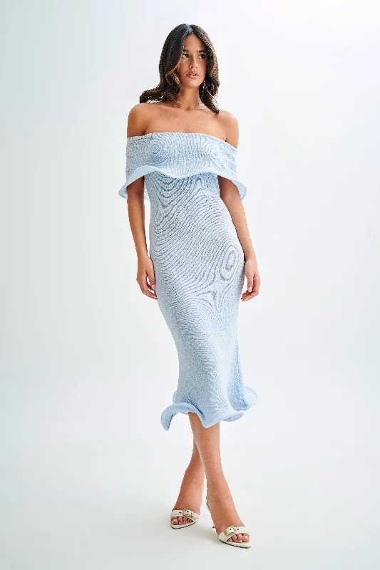  Comfortable Women's ApparelMolly Off Shoulder Knit Midi Dress - Sky Blue