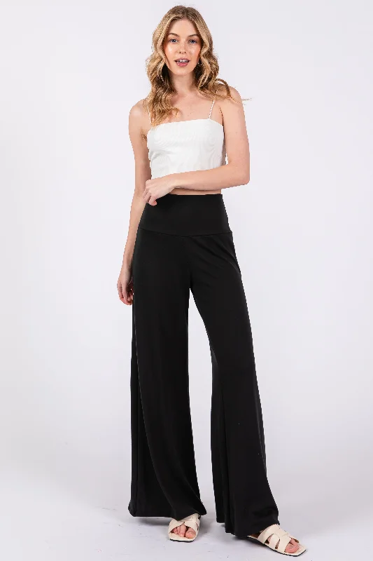  Women's Sporty Chic ClothesBlack French Terry Wide Leg Lounge Pants