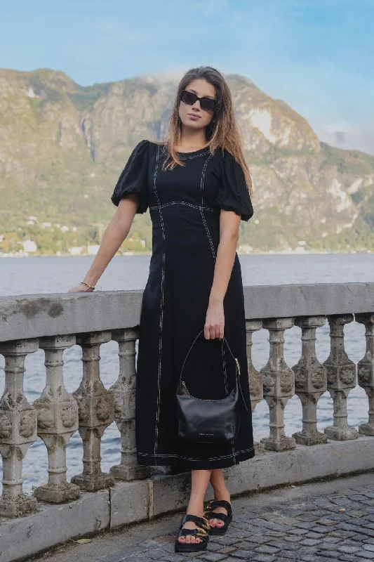  Explore What'S NewState Black Linen Blend SS Midi Dress